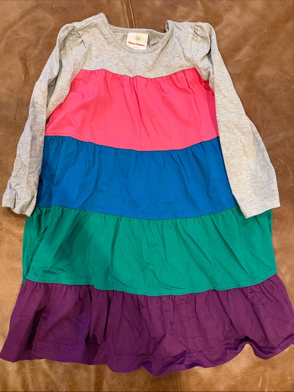 Hanna Andersson Long-Sleeve Tiered Rainbow Dress - Pink, Blue, Green, Purple